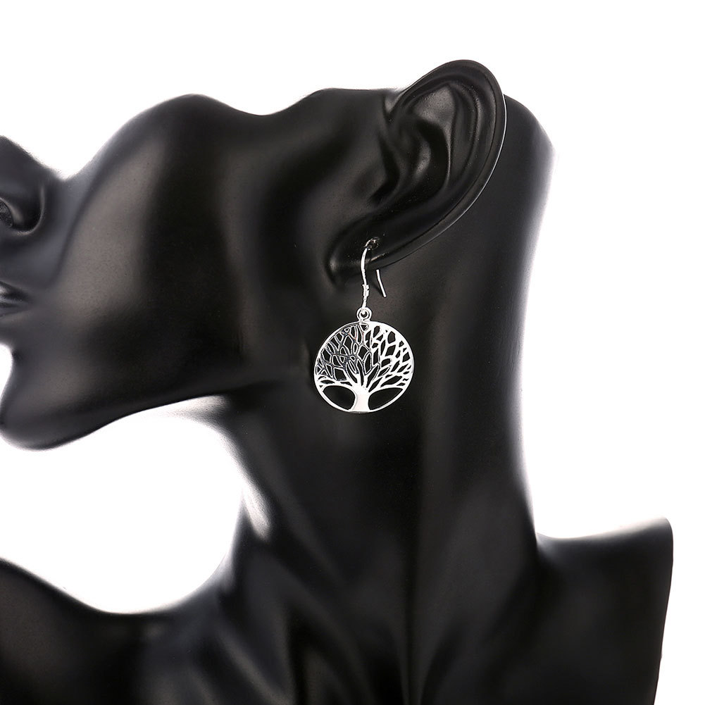 Sterling Silver Plated Earrings Drop Dangle Fish Hook Tree Of Life .96″ L407