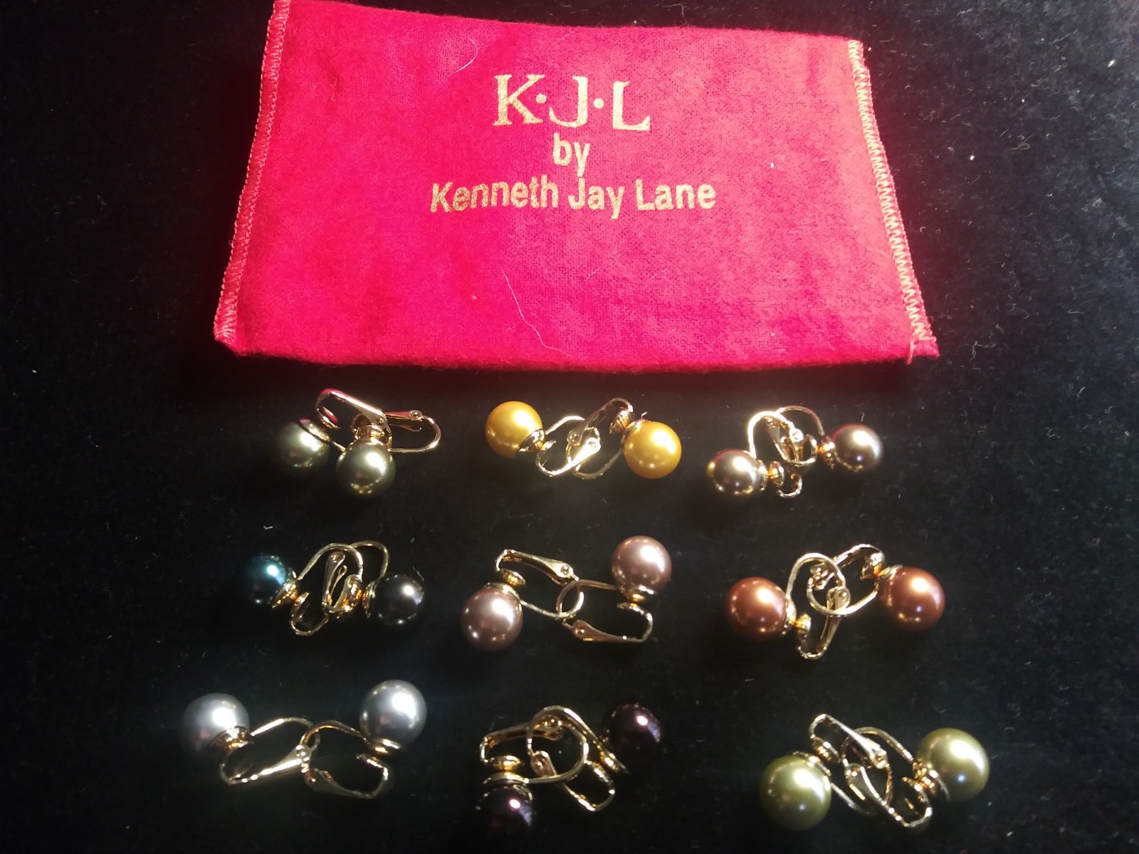 KENNETH JAY LANE KJL 9 Pairs Simulated Pearl Clip-on Earrings w/folded bag