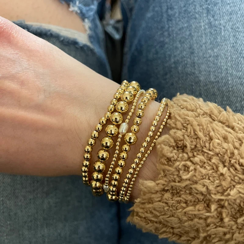 Vintage Dainty 2-3mm Gold Filled Beaded Layering Bracelet Stretchy Jewelry Gifts