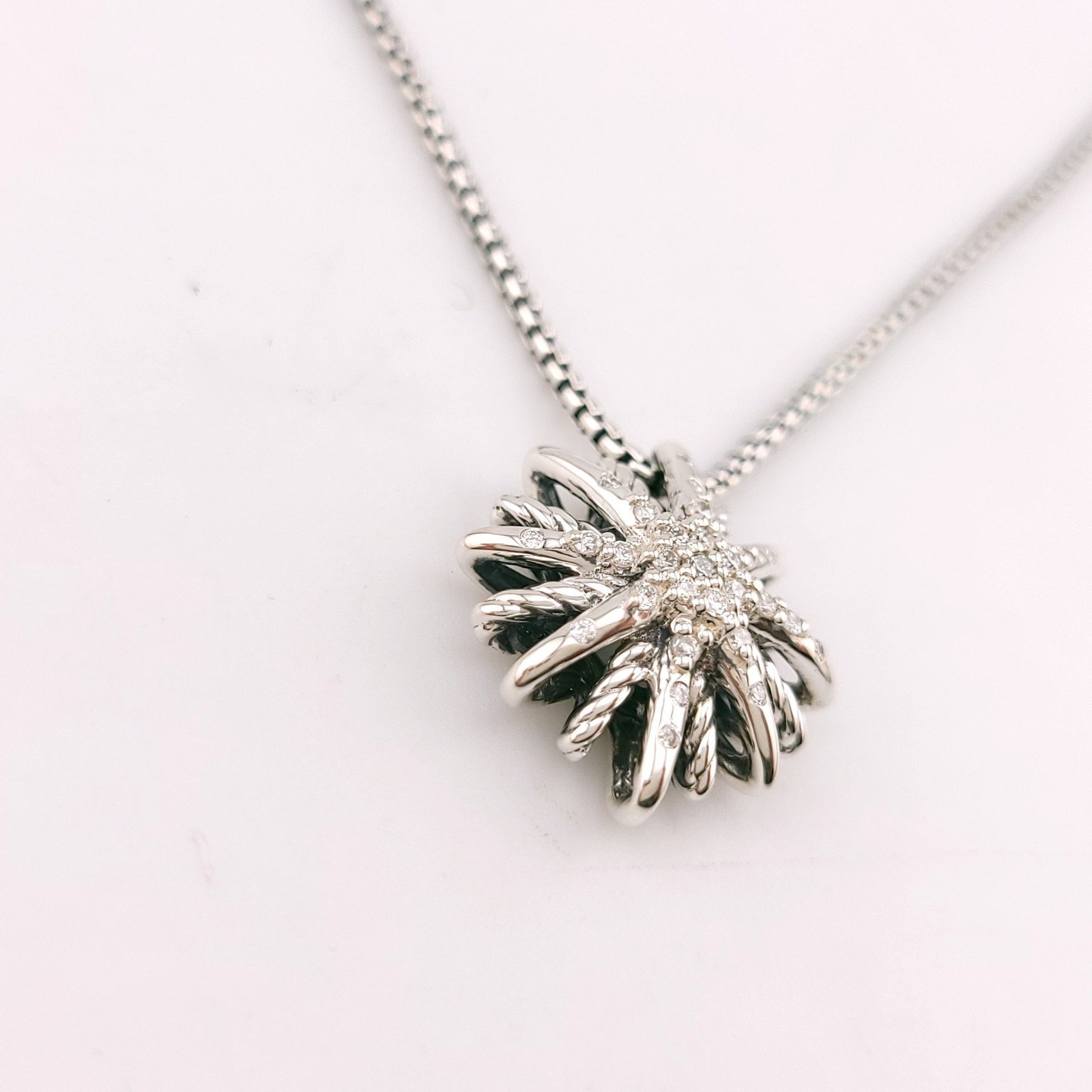 DAVID YURMAN Sterling Silver Small 16mm Starburst Diamond Pendant Necklace