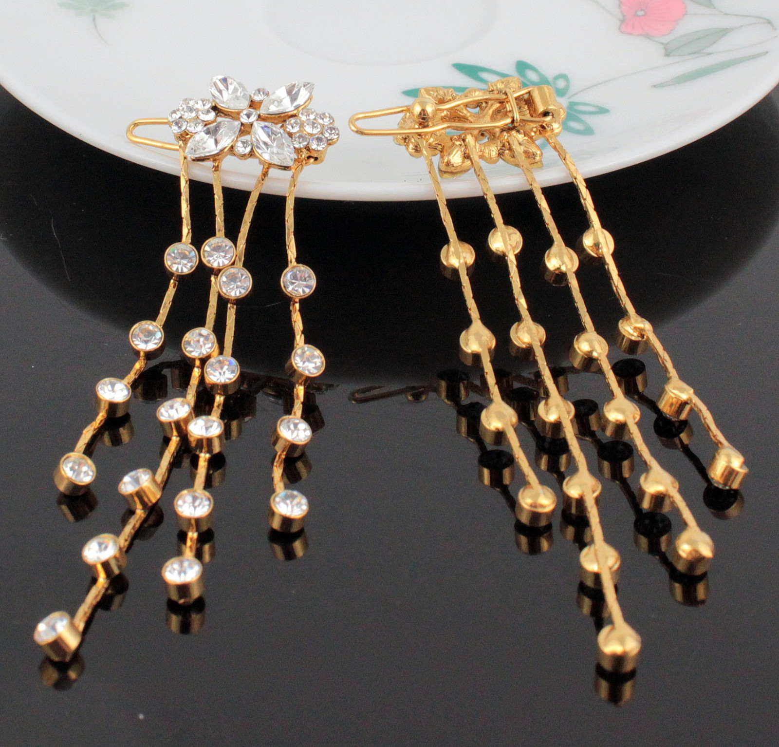 2pcs Dangle Clear White Austrian Crystal Rhinestone Hair Barrette Clips B173