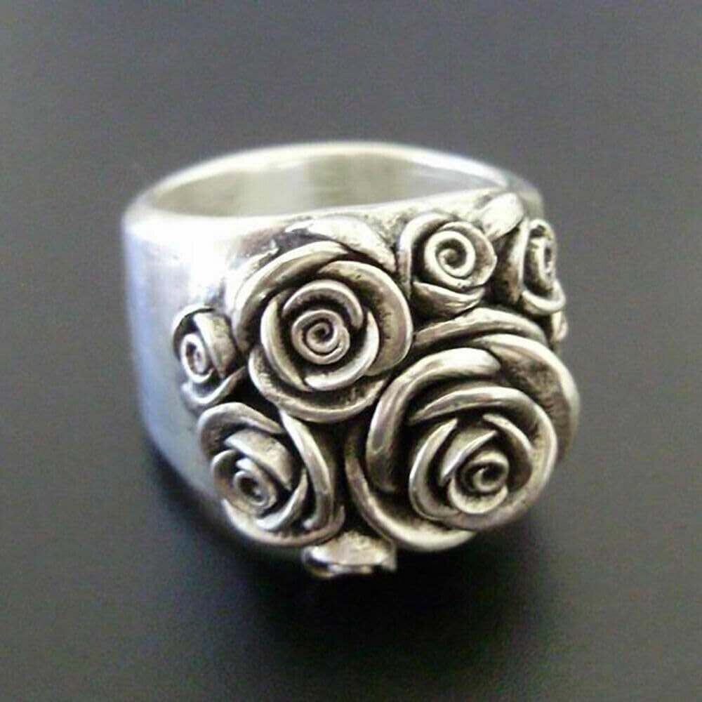 Women Chunky Rose Flower 925 Silver Plated Ring Size 5 6 7 8 9 10 11 12
