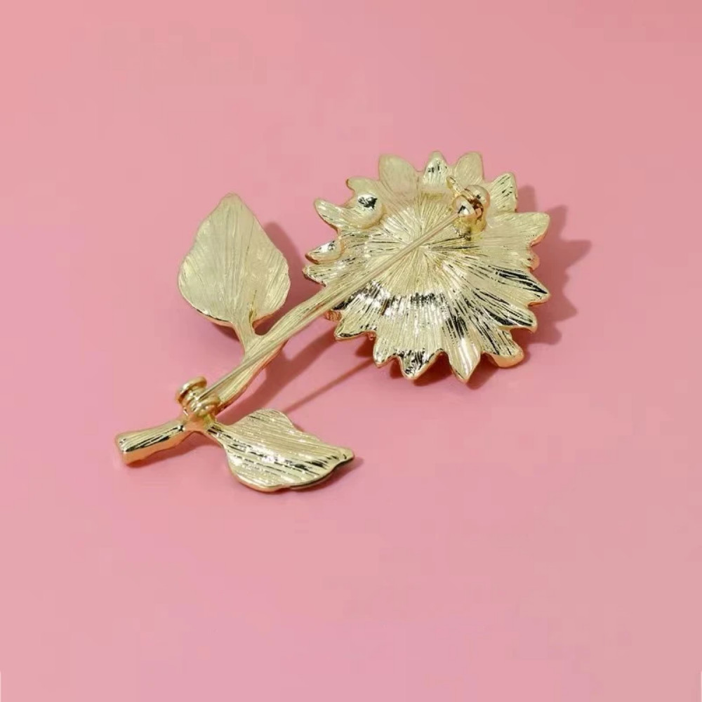 Sunflower Brooch Rhinestone Crystal Gold & Yellow Flower Pin Jewelry Summer Gift