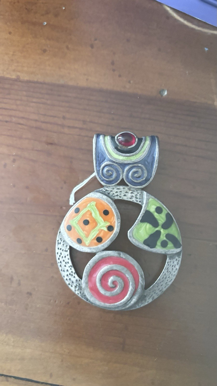 Multicolor Abstract Artisan Enamel Metal Pendant Necklace