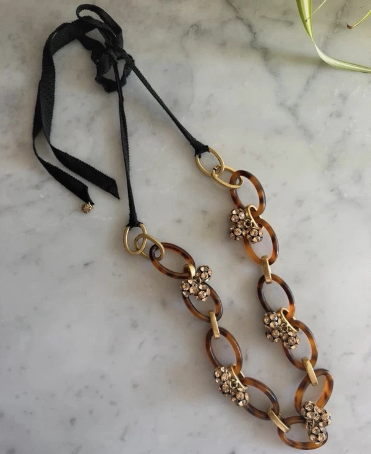 J.Crew Statement Tortoise-Look Oval Link Chain Necklace, Ribbon Tie