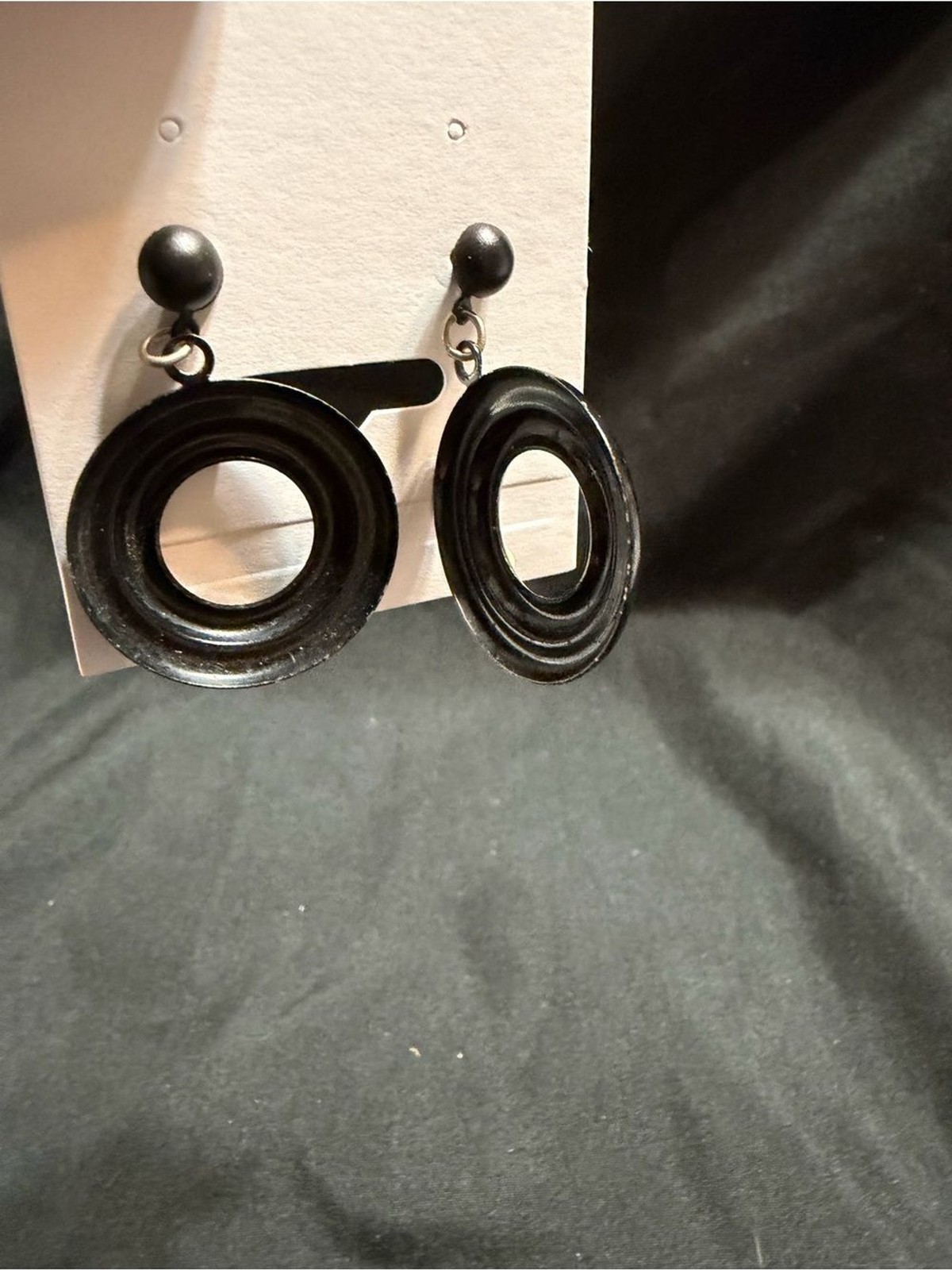 Source Unknown Black Hoop Drop Earrings with Cream Dots