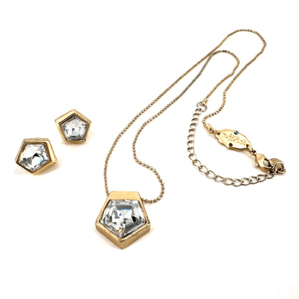 Spartina 449 18″ Crystal Pentagon Necklace & earrings 18K gold plated Fashion