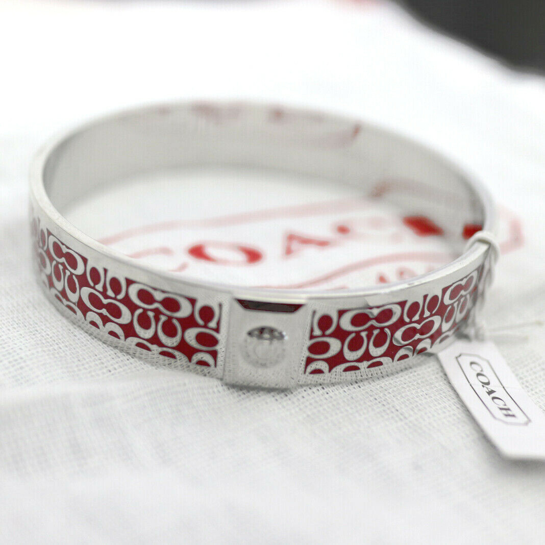 NEW COACH 96855 Red Signature C 1/2″ Wide Bangle Bracelet New
