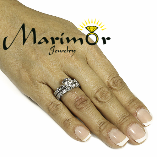 3.10 Ct Round Cut Zirconia Stainless Steel 316 Wedding Ring Band Set Sz 5-10
