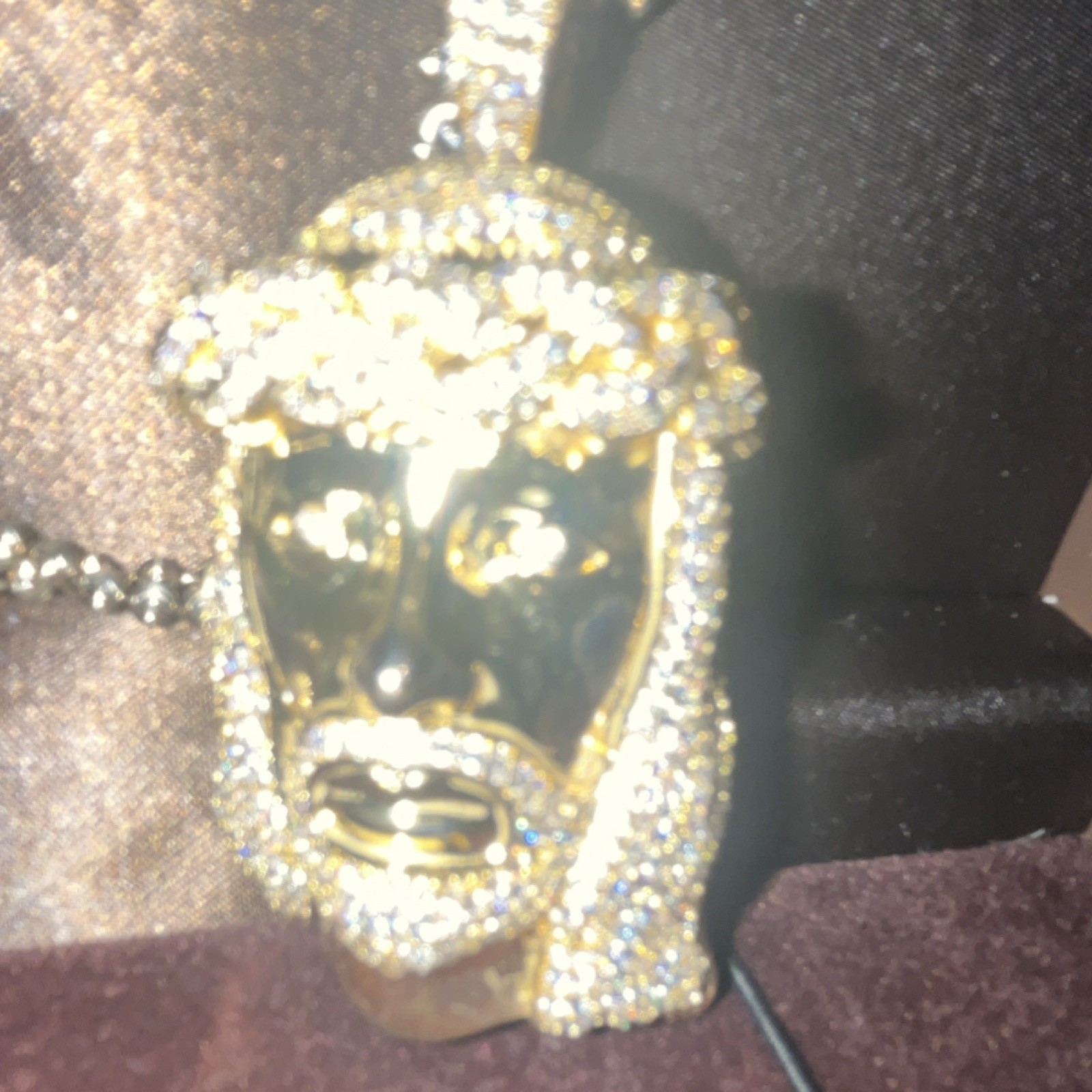 Gold Tone Jesus Face Pavé