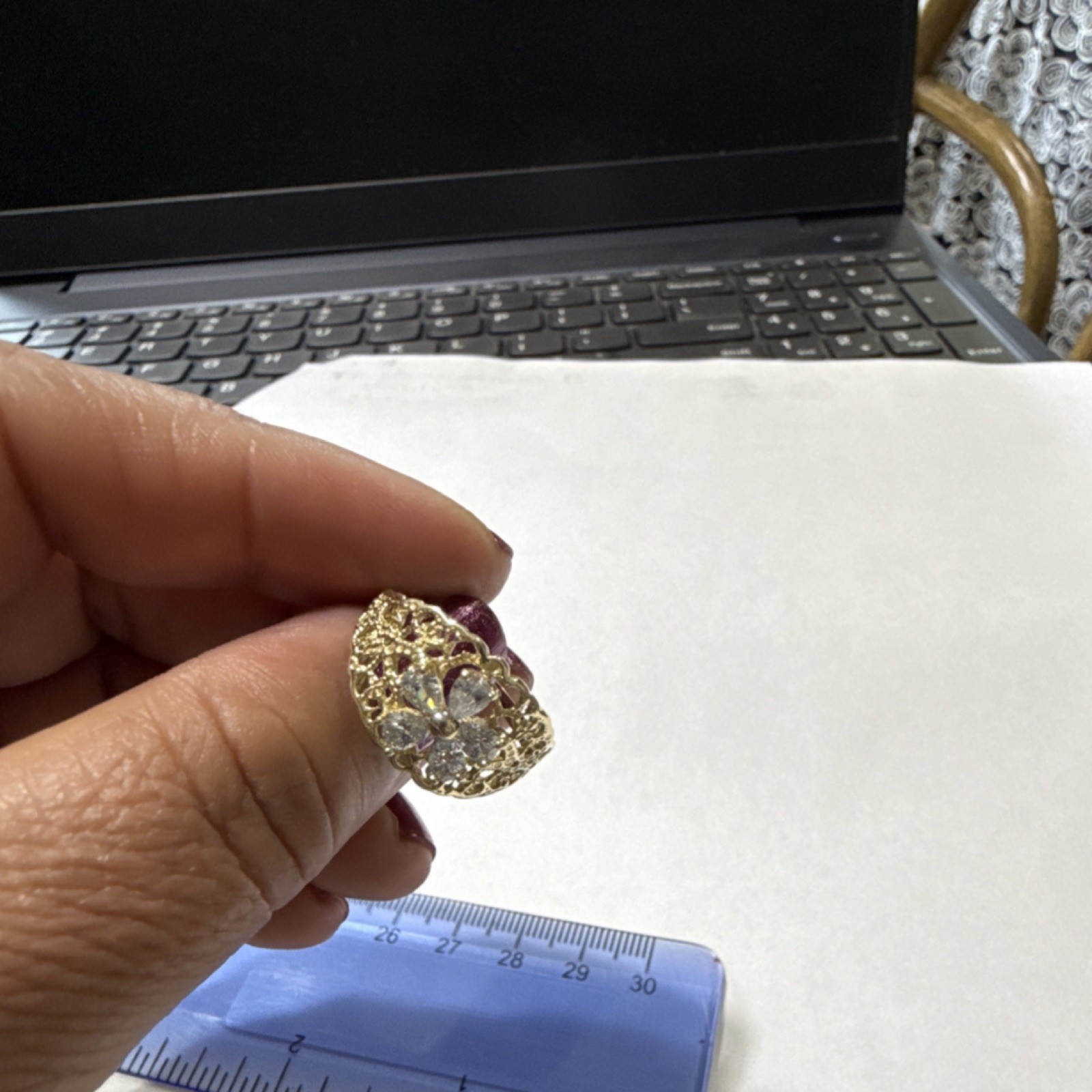 Gold 10k Filigree Cocktail Ring Size 8 Round Metal Floral Design