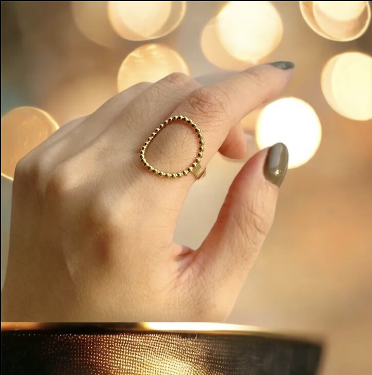 LUXE WATERPROOF steel Trendy Tiny Ball Open Ring Gold Adjustable Rocks Boutique
