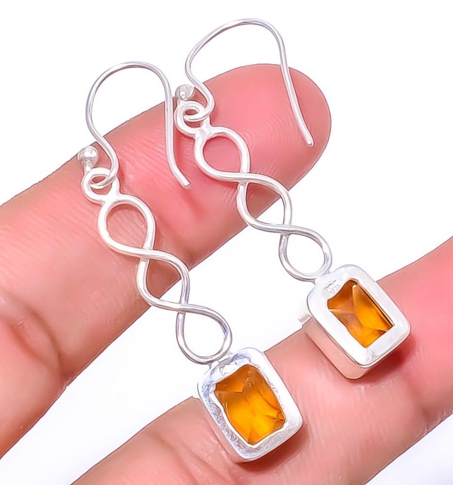 Citrine Gemstone 925 Silver Plated Spiral Earring 1.79″ A322