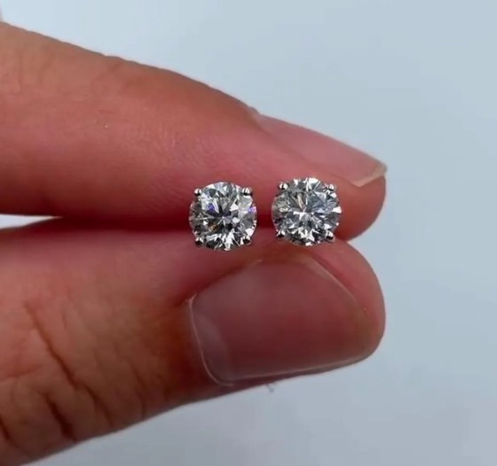 1Ct Lab Created Diamond Solitaire Round Cut Stud Earrings 14K White Gold Plated
