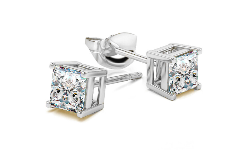 Sterling Silver Princess Cut Stud Earrings Cubic Zirconia 6mm Silver Round CZ