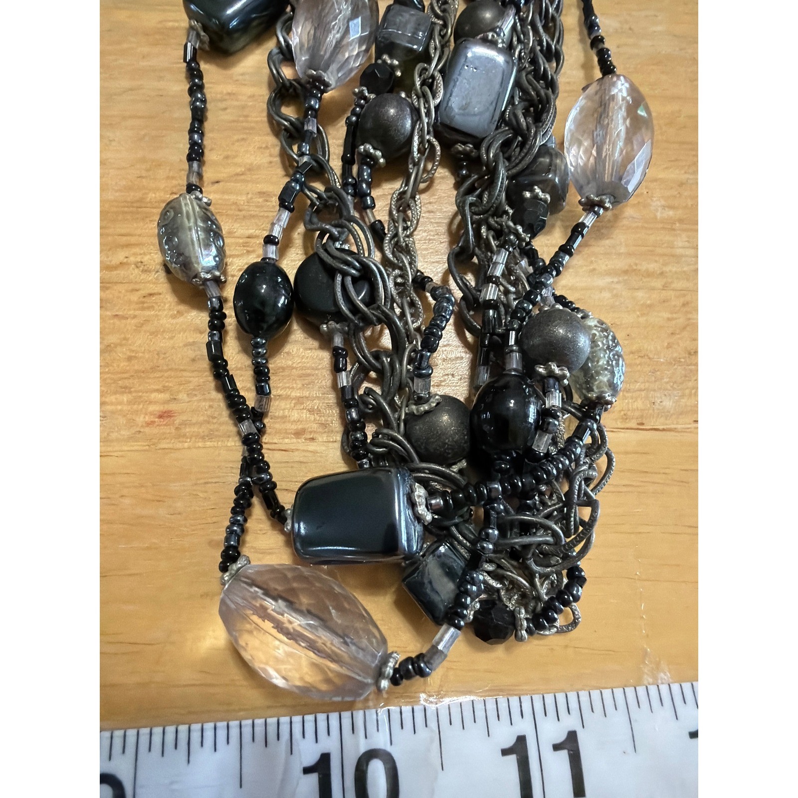 Multi Strand Beaded Statement Necklace Gunmetal Gray Black Chunky Layered Chunky