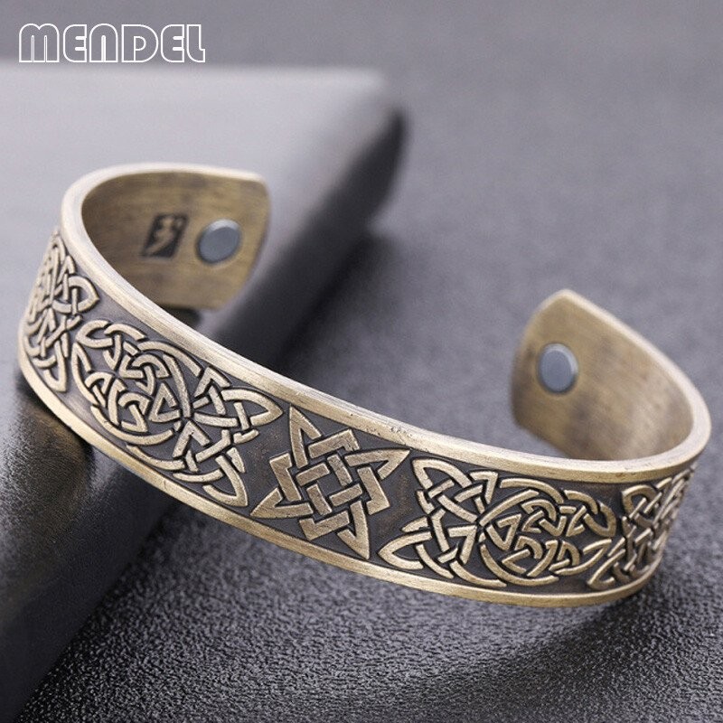 MENDEL Mens Vintage Norse Viking Celtic Trinity Knot Irish Cuff Bangle Bracelet