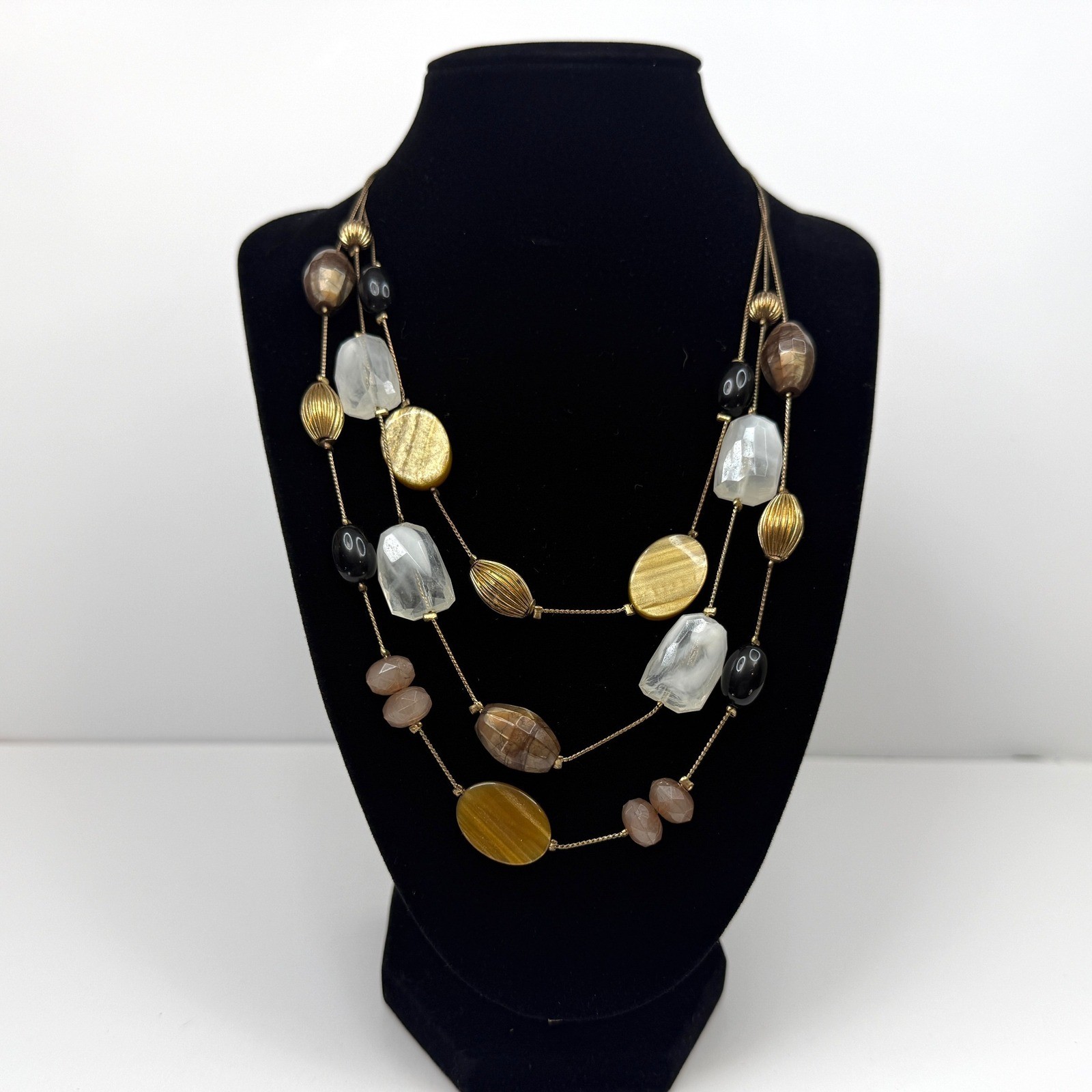 NY Layered Statement Necklace Multi Strand Acrylic Beads Fashion Jewelry 10 in L