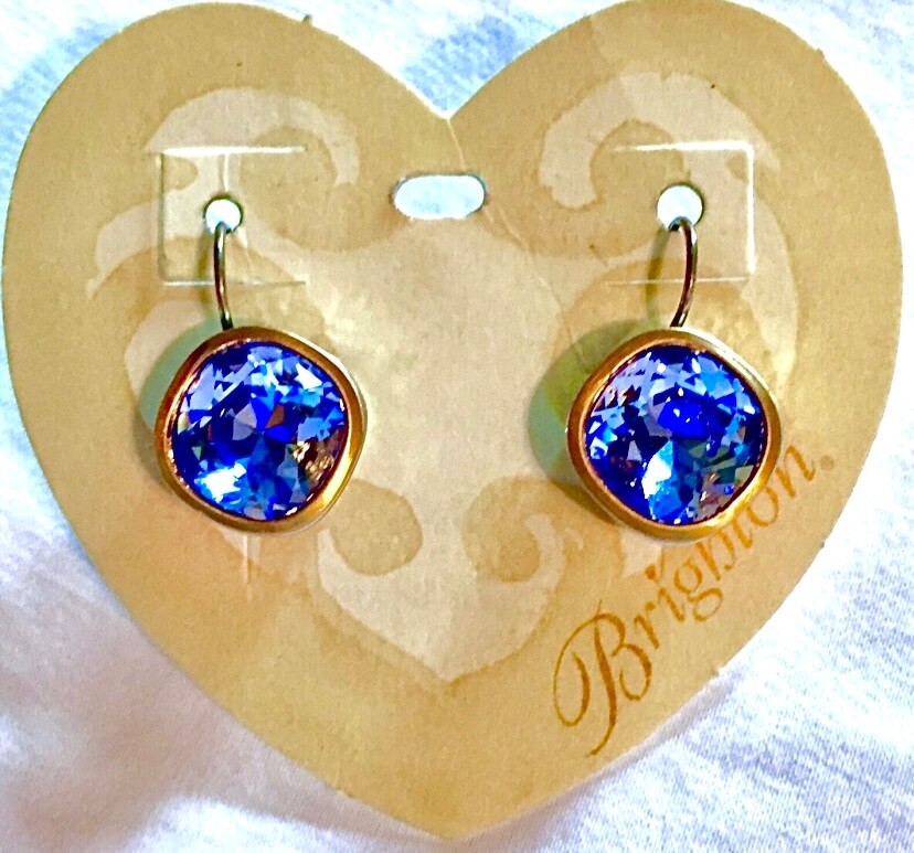 BRIGHTON VENUSIAN LAVENDER BLUE SWAROVSKI CRYSTAL SLVR+GOLD EARRINGS NWT+TIN✨VTG