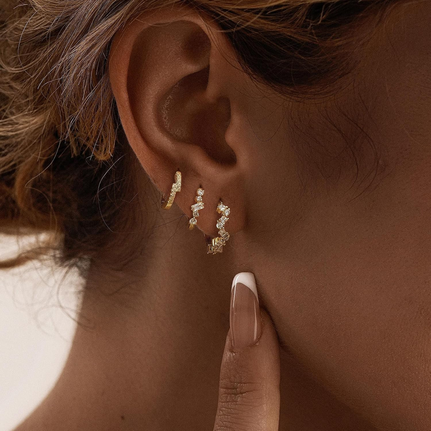 CZ Huggie Earrings for Women, Dainty Gold Earring Stacks 14K Gold Plated Small H