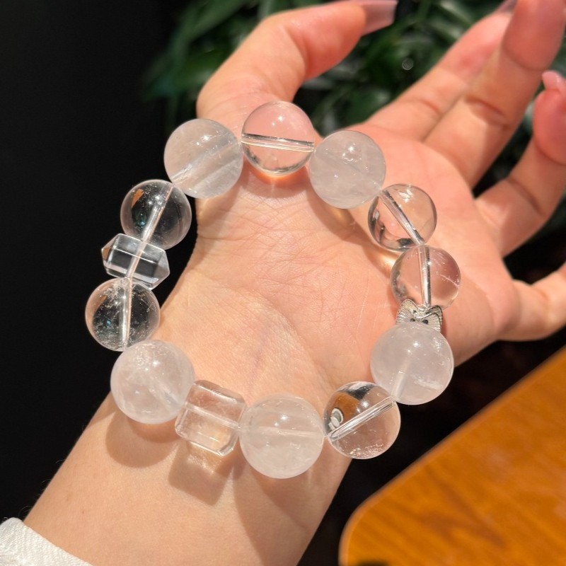 16mm Natural White Crystal,Snowflake Phantom Crystal Handmade Bracelet