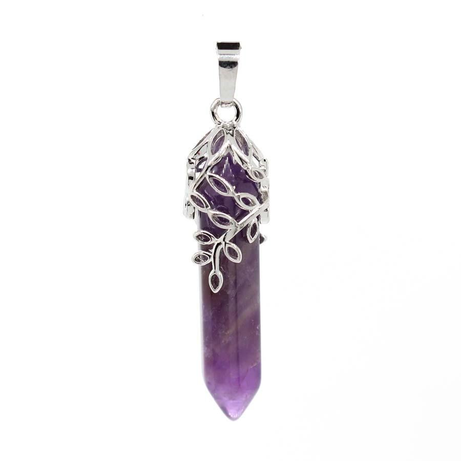 Crystal Hexagon Stone Pendant Amethyst Rose Quartz Jewelry Charm