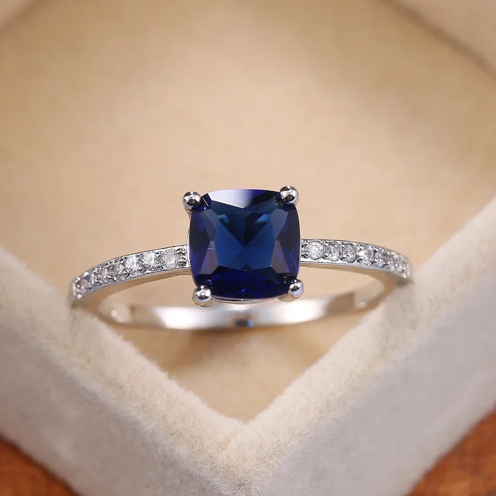 925 Sterling Silver Rings Blue Oval Zircon Women Fashion Jewelry Ring Size 5-10