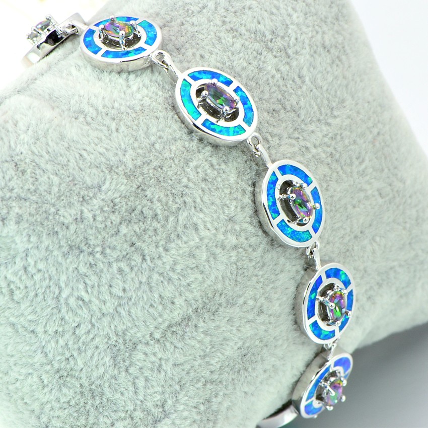 Hawaii Blue Opal Circle Bracelet Sterling Sliver Jewelry For Women Girls