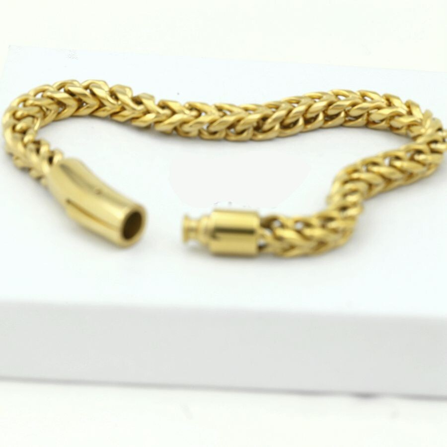 Men’s 8.5″Stainless-Steel 6mm Braided Franco Chain Bracelet*Gold plated Box