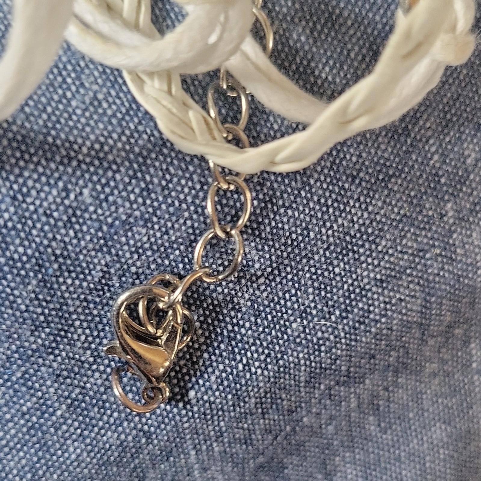 White Cord Bracelet Silver Tone Cross Dangle Charm Lobster Clasp Adjustable