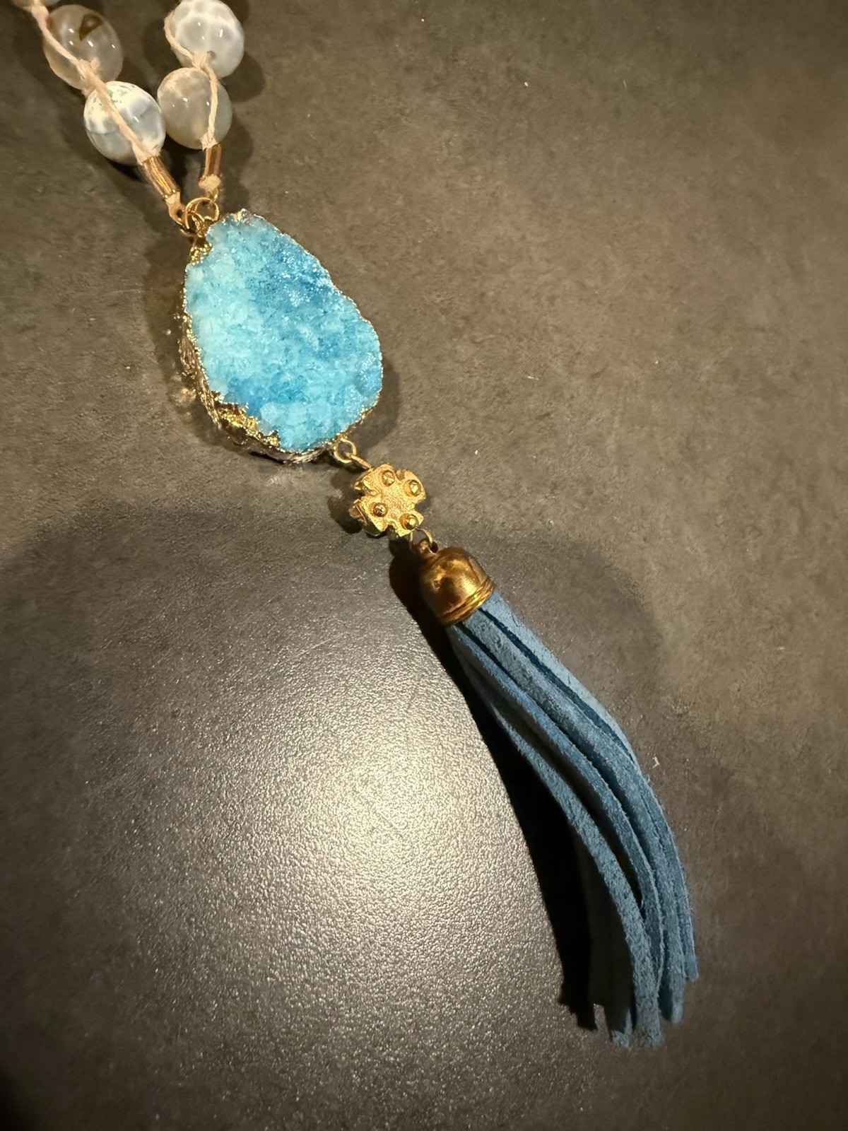 Susan Shaw Druzy Stone Tassel Necklace Blue Stone 33 To 35 In Adj