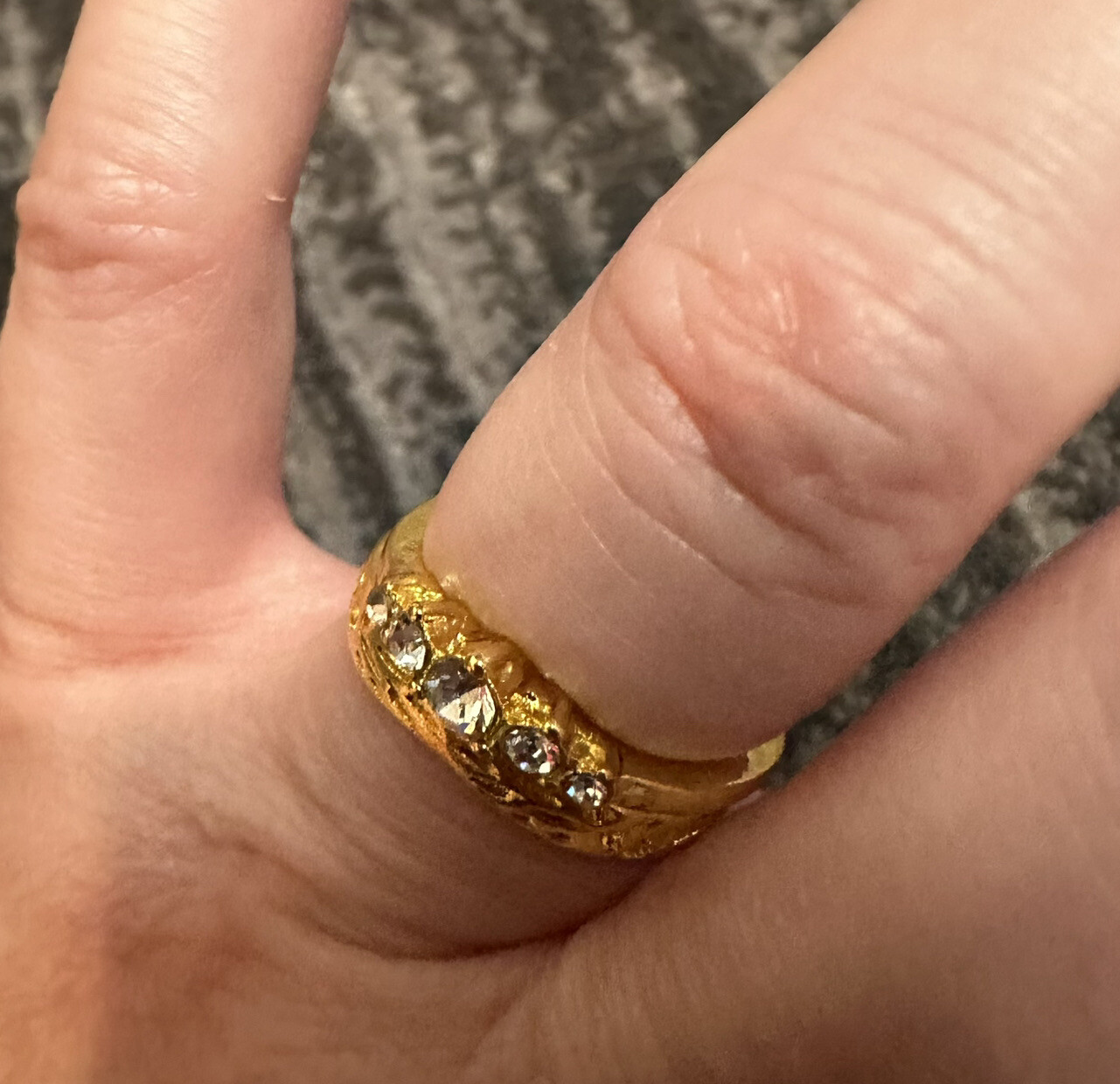 Ring Set CZ Stackable Sz 8 Eternity Band Gold Plated Engraved Flowers 2 pcs New