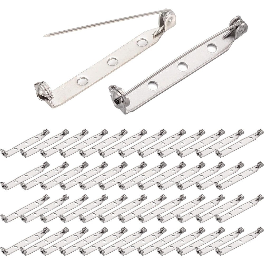 1.5 Inch Silver Bar Pin Backs 60pcs Brooch Clasp Backings for DIY Jewelry Making