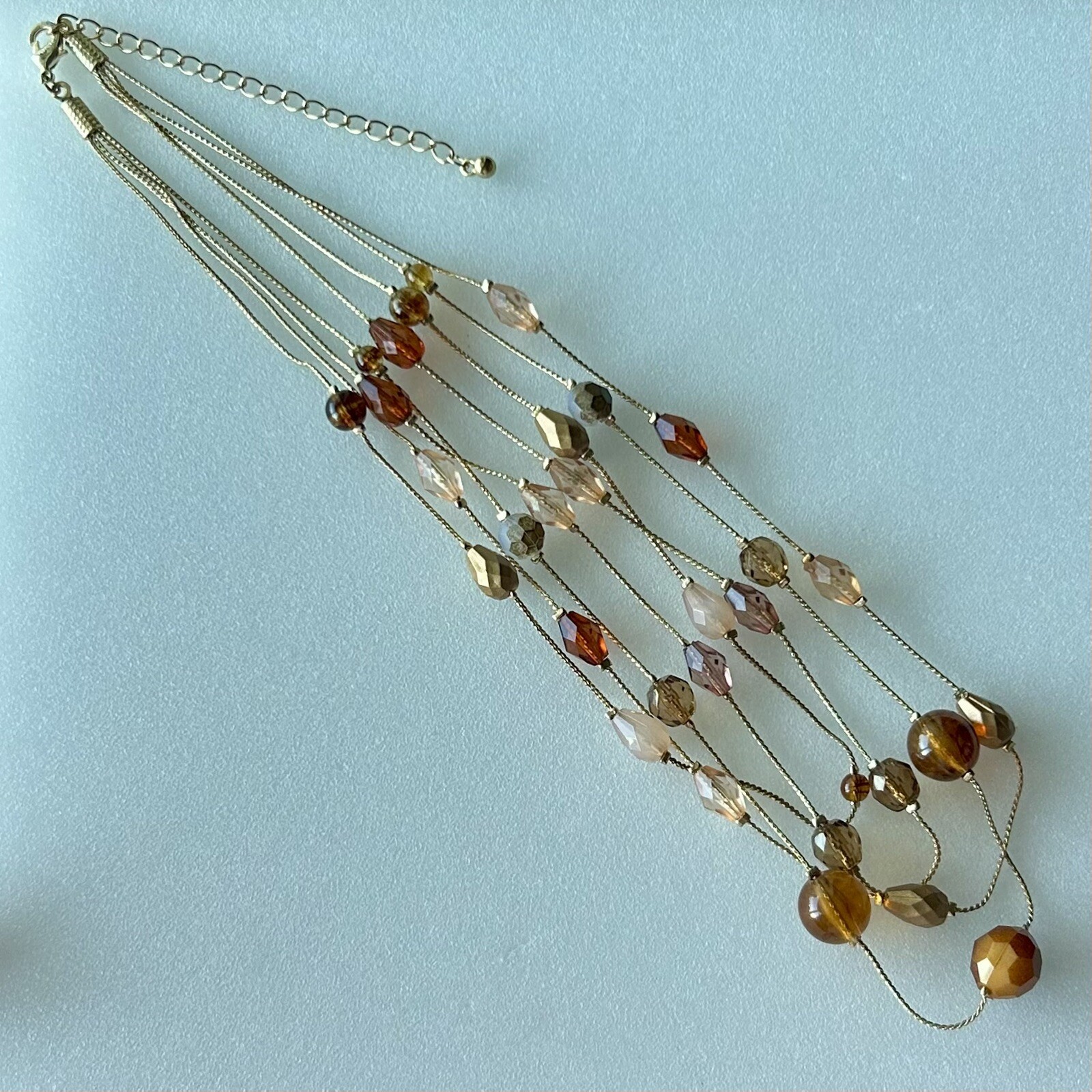 Vintage Neutral Colors Acrylic Bead Necklace Three Strands 16” to 20”