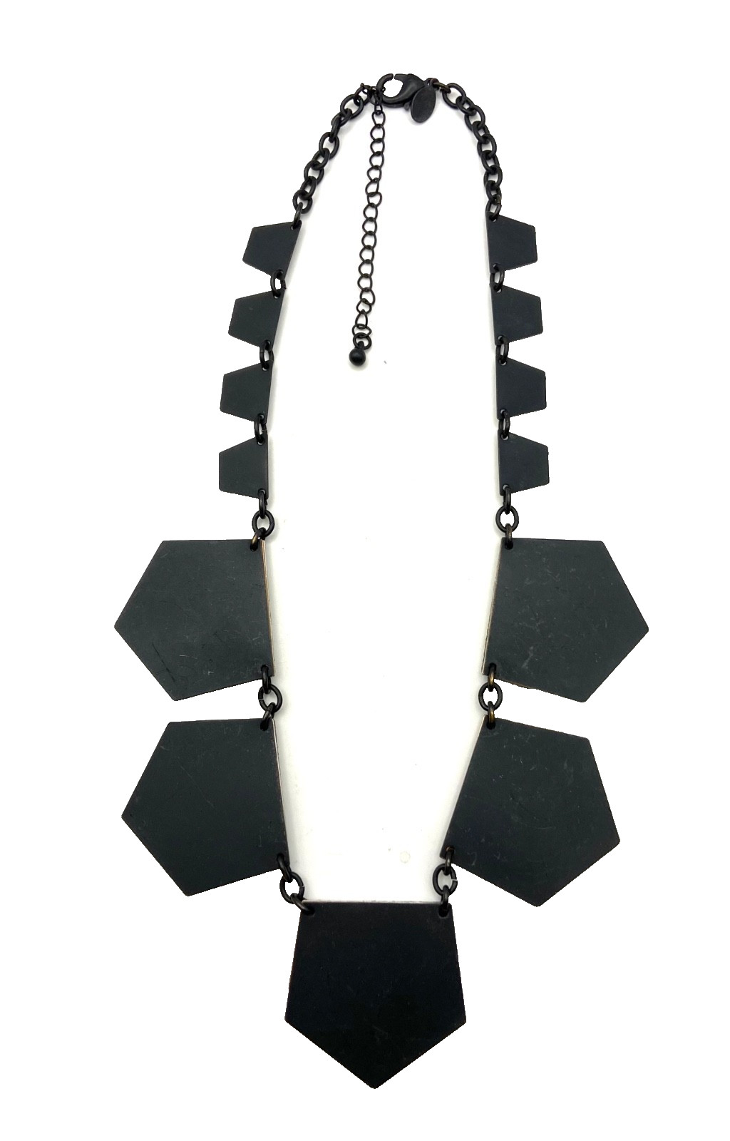 Express Black Triple Layer Pentagon Panel Necklace Tri-Tone Glitter Statement