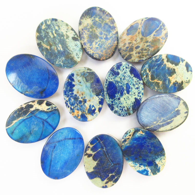 12Pcs Blue Sea Sediment Jasper Oval Cab Cabochon 25x18x7mm D95717