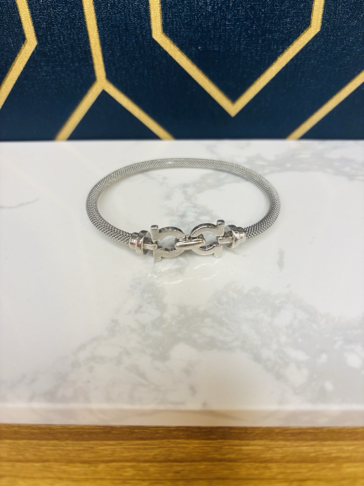 925 Sterling Silver Gancini Hook Clasp Mesh Tube Bracelet-Ferragamo Style Unisex