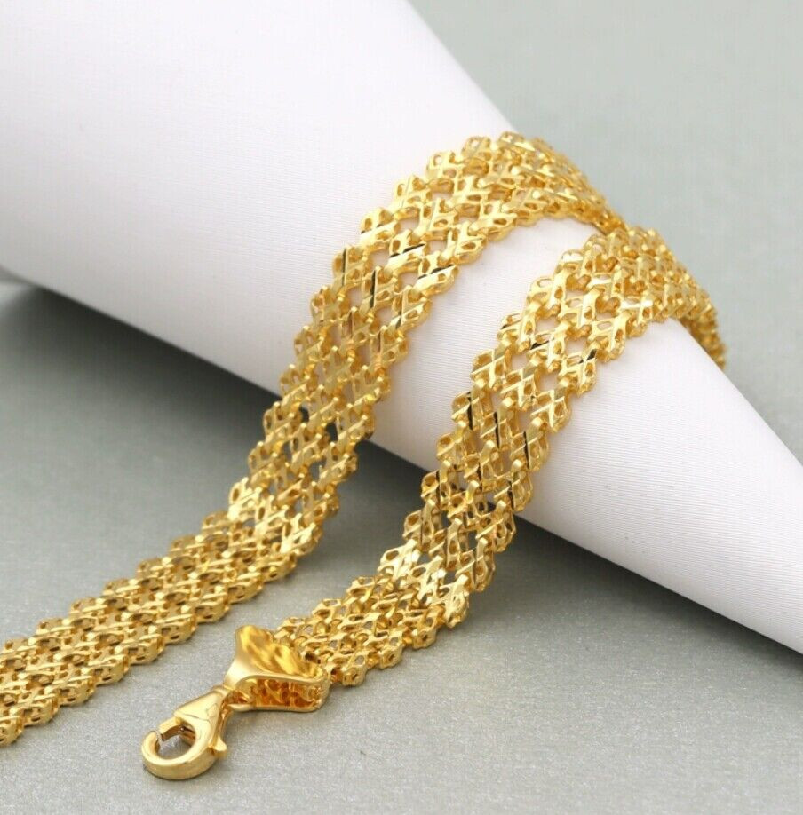 Solid 18K Yellow Gold AU750 Multiple Layer Wide Bracelet Bangle Chain 18cm/7in