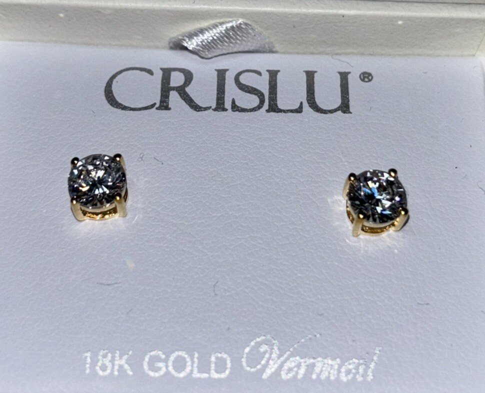 CRISLU Cubic Zirconia Round Stud Earrings 1.5 CTTW Perfect Stocking Stuffer! New