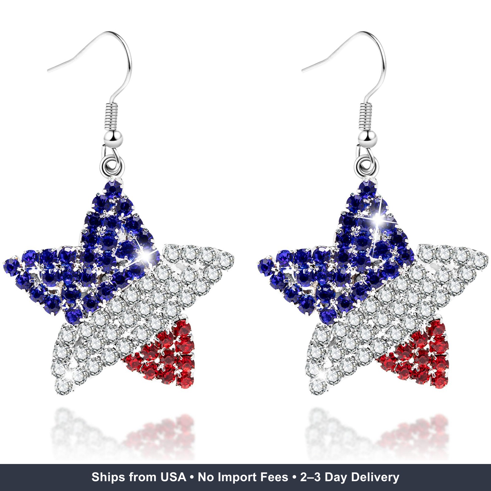 4th of July Gifts Patriotic Earrings USA Flag Star Red White Blue Women Set