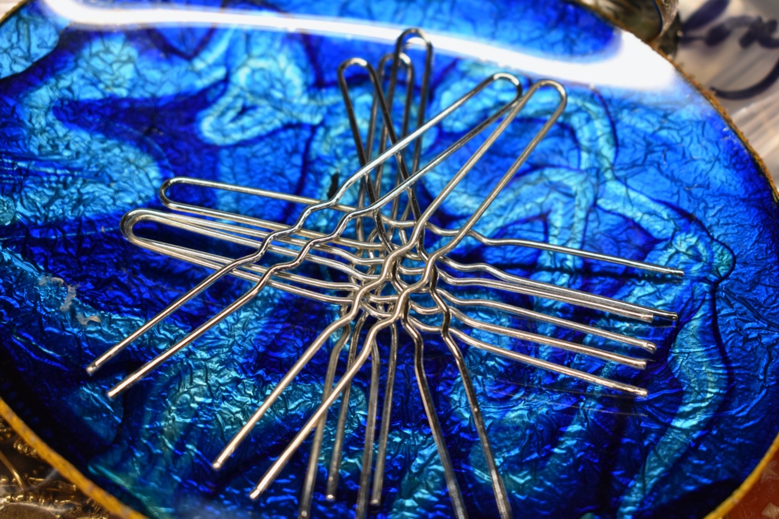 VINTAGE 8 SILVER PLATED METAL HAIR PINS HAIR JEWELRY • approx. 3 inches STURDY