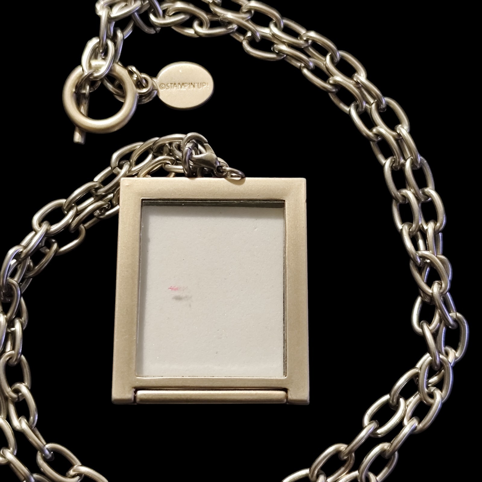 Stampin up Bevel Edge Glass Window Photo Locket Necklace Double Sided 24in