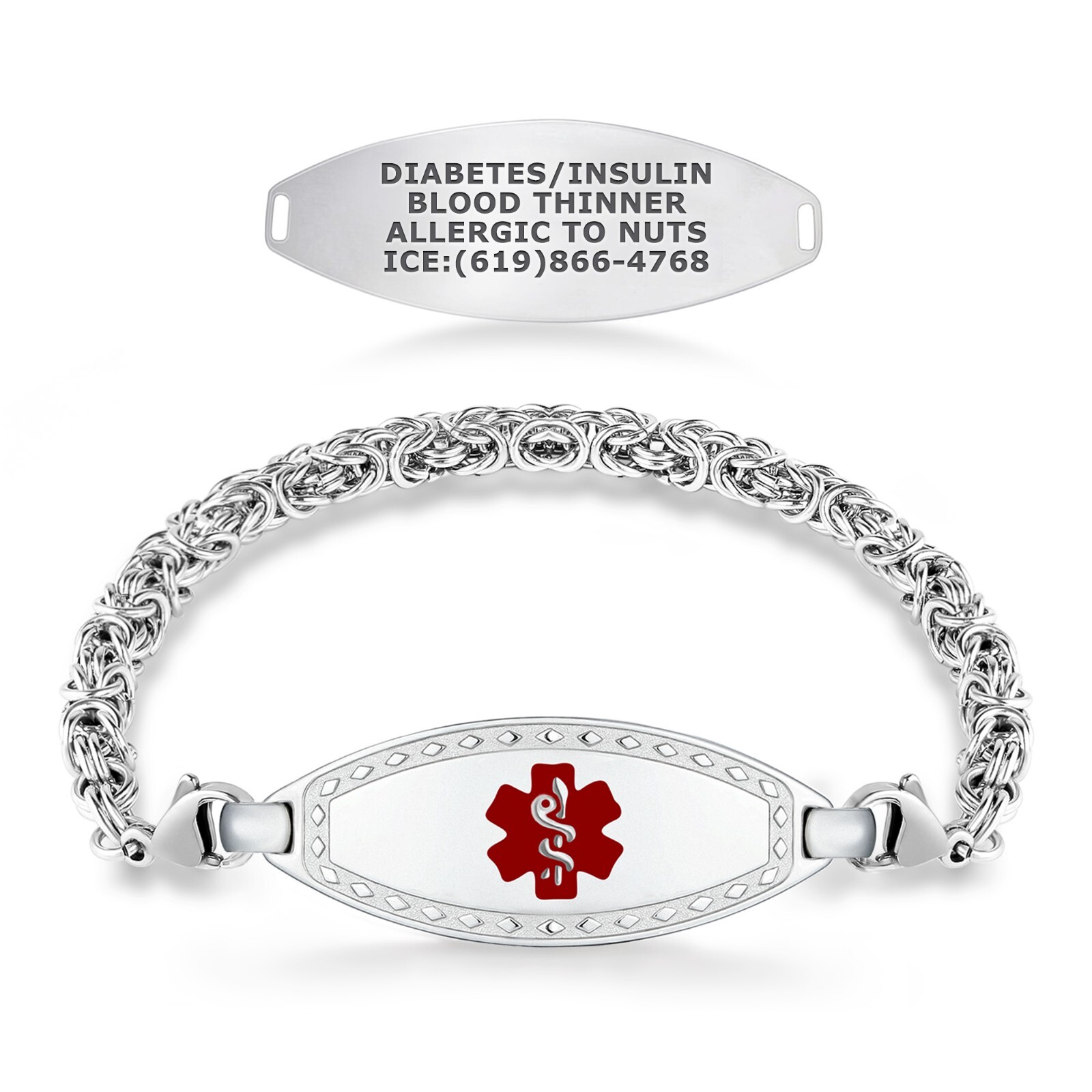 Divoti Diamond Border and Handmade Byzantine Medical ID Bracelet