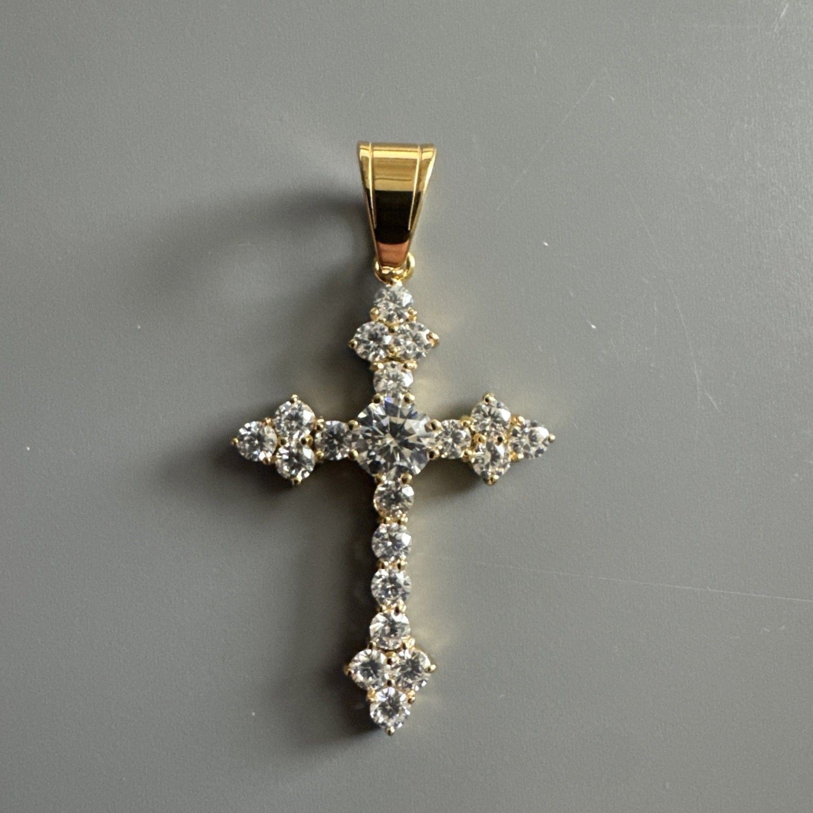 Cubic Zirconia Stainless Steel Cross Pendant Gift Trendy 24” Necklace Gold Tone