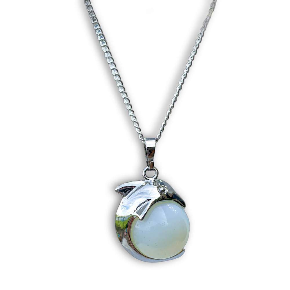 Opalite Sphere Dolphin Pendant Necklace
