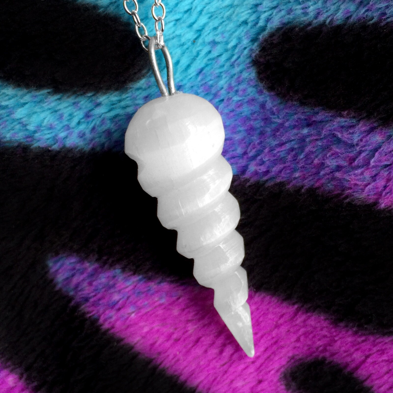 Natural Selenite Crystal Spiral Pendant 925 Sterling Silver Necklace Handmade