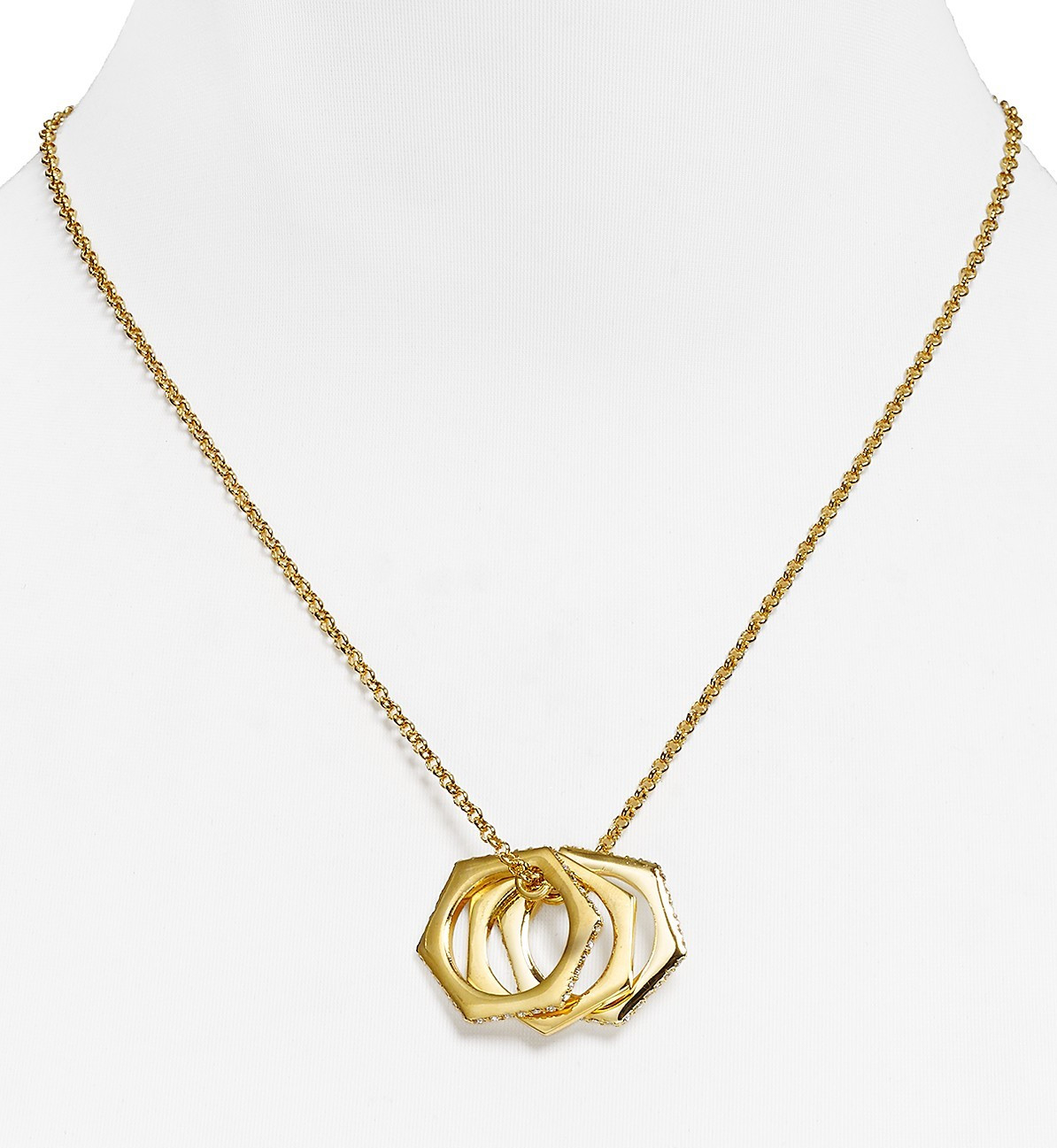 LAUREN Ralph Lauren Gold-Tone Pave Hexagon Links Pendant 18″ Necklace NWT