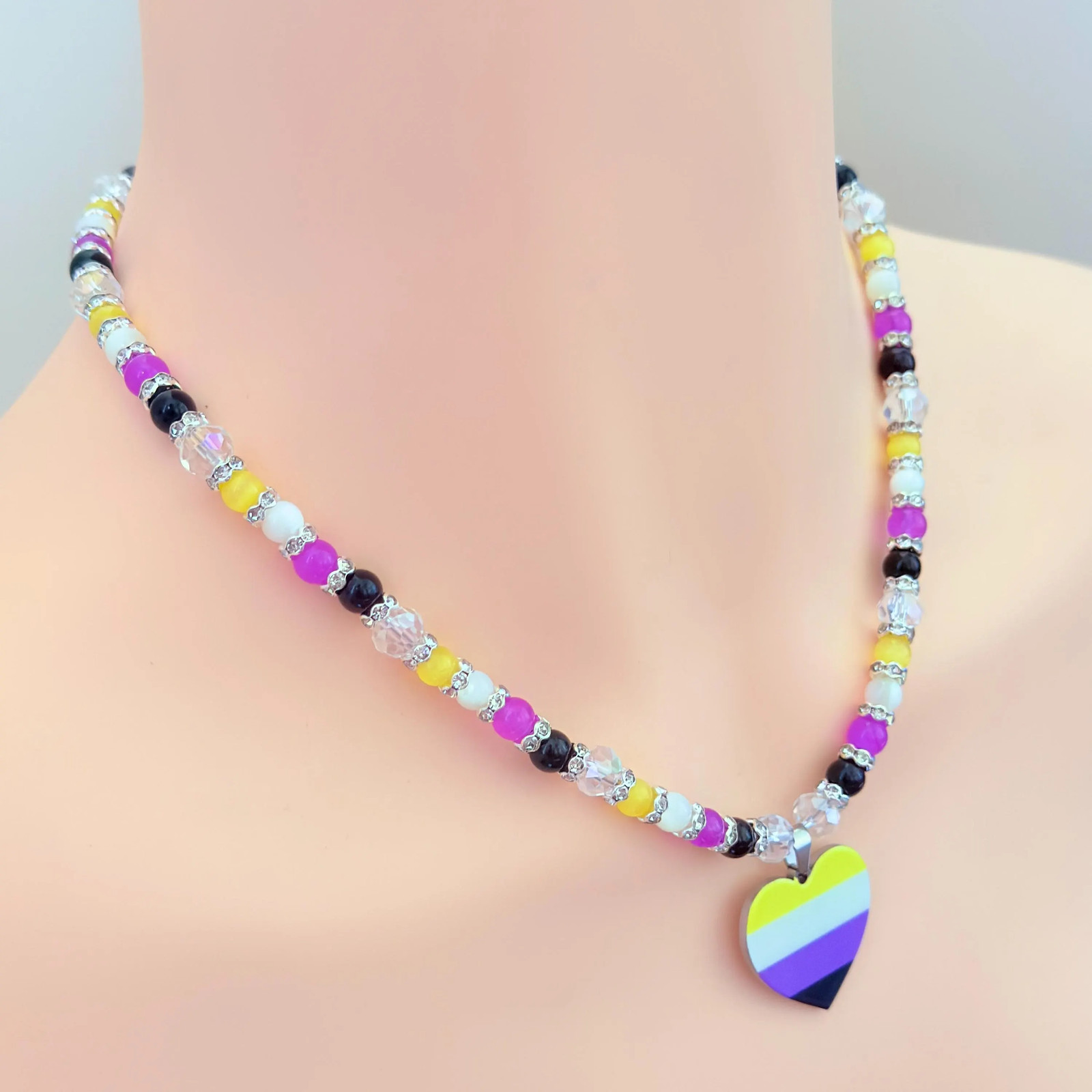 Nonbinary Pride Necklace | Enby at Heart Pendant | LGBTQ Queer Jewelry