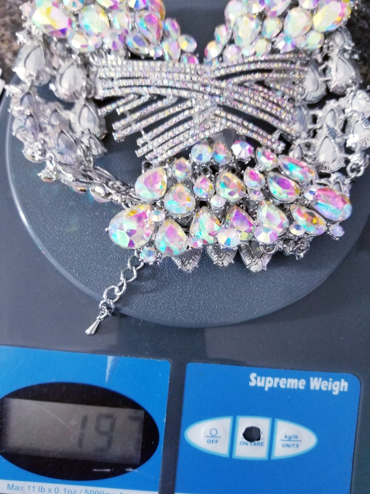 AB Iridescent X Large Necklace Choker Earring Set Rhinestone Crystal Drag