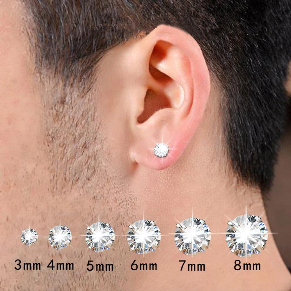 Solid 925 Sterling Silver Round Cubic Zirconia Clear CZ Stud Earrings 2-8mm USA